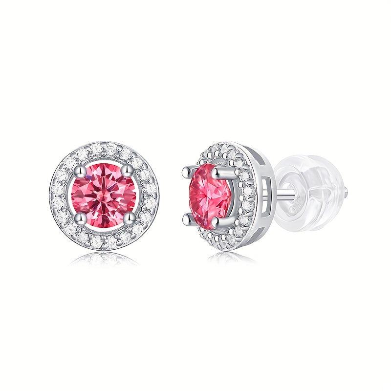 Pink Moissanite Stud Earrings Silver Women's Jewelry