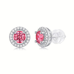 Pink Moissanite Stud Earrings Silver Women's Jewelry