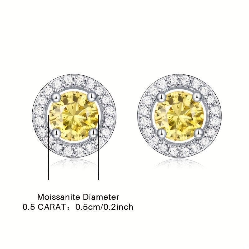 Moissanite Stud Earrings Silvery, Yellow Moissanite Jewelry