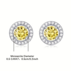 Moissanite Stud Earrings Silvery, Yellow Moissanite Jewelry