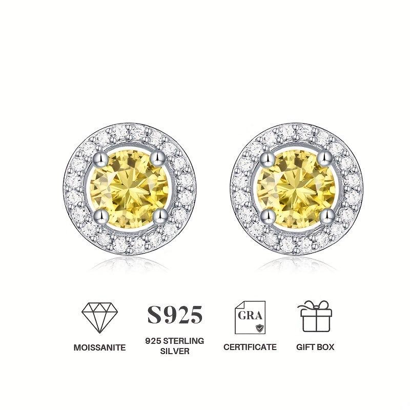 Moissanite Stud Earrings Silvery, Yellow Moissanite Jewelry