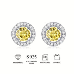 Moissanite Stud Earrings Silvery, Yellow Moissanite Jewelry