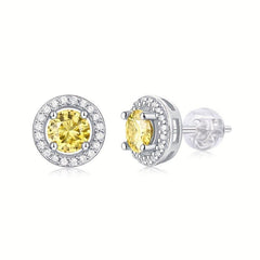 Moissanite Stud Earrings Silvery, Yellow Moissanite Jewelry