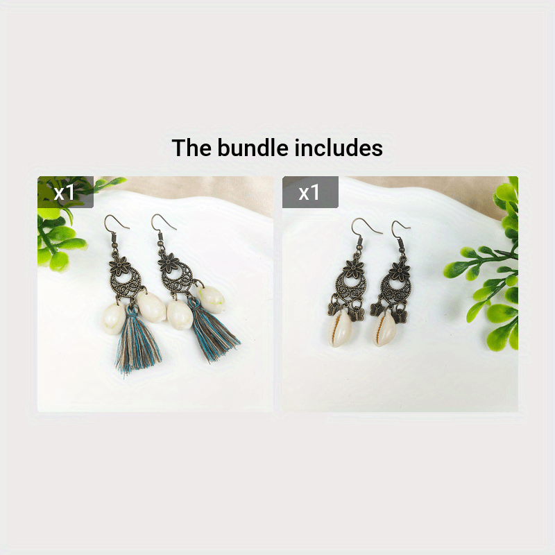 Ethnic Style Tassel Earrings with Hollowed Out Tassels Shell Turquoise
