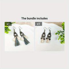 Ethnic Style Tassel Earrings with Hollowed Out Tassels Shell Turquoise