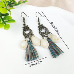 Ethnic Style Tassel Earrings with Hollowed Out Tassels Shell Turquoise