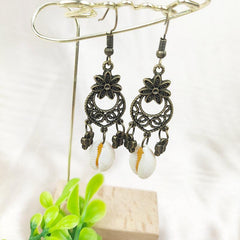 Ethnic Style Tassel Earrings with Hollowed Out Tassels Shell Turquoise