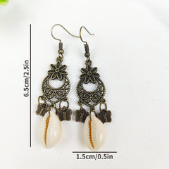 Ethnic Style Tassel Earrings with Hollowed Out Tassels Shell Turquoise