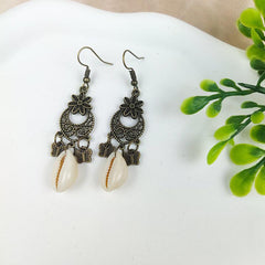 Ethnic Style Tassel Earrings with Hollowed Out Tassels Shell Turquoise