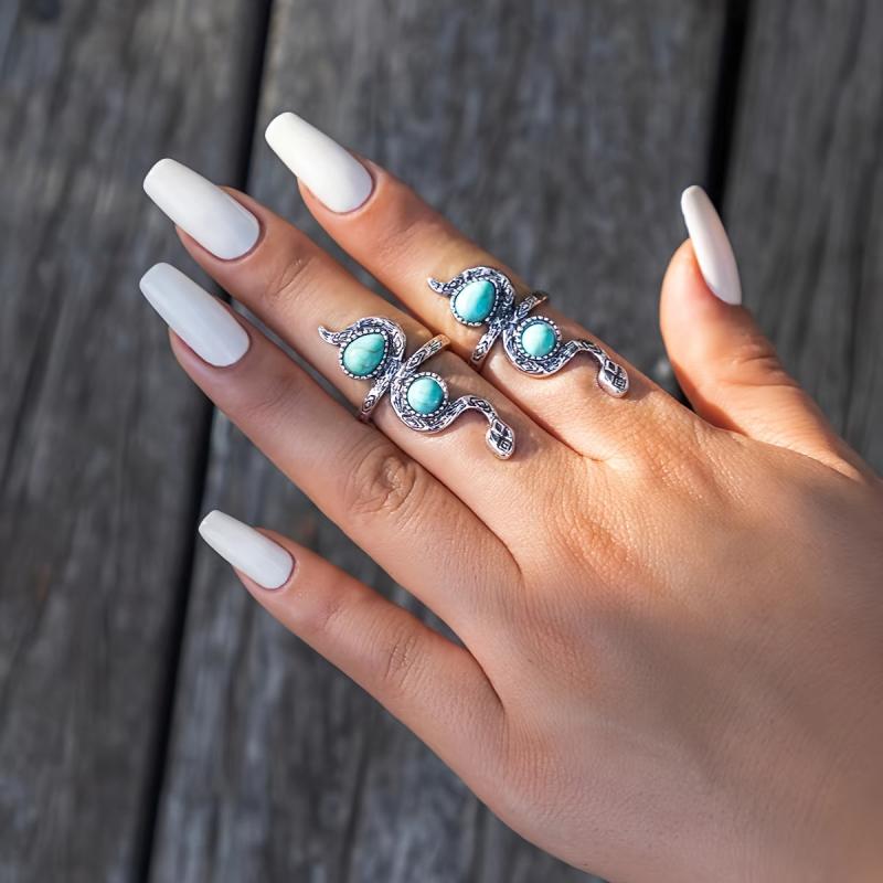 Bohemian Snake Turquoise Ring for Wedding Holiday Jewelry