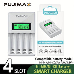 PUJIMAX 4 Slot LCD Intelligent Charger for No 5 & No 7 Batteries