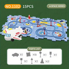 15pcs Puzzle Track Play Toy Vehicle & Puzzle Board Fun Rail Car Building Toys