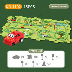 15pcs Puzzle Track Play Toy Vehicle & Puzzle Board Fun Rail Car Building Toys