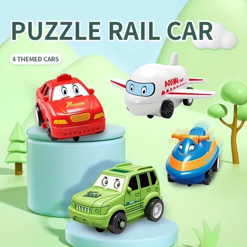 15pcs Puzzle Track Play Toy Vehicle & Puzzle Board Fun Rail Car Building Toys