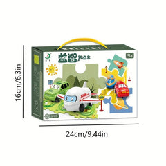15pcs Puzzle Track Play Toy Vehicle & Puzzle Board Fun Rail Car Building Toys
