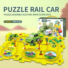 15pcs Puzzle Track Play Toy Vehicle & Puzzle Board Fun Rail Car Building Toys