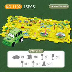 15pcs Puzzle Track Play Toy Vehicle & Puzzle Board Fun Rail Car Building Toys