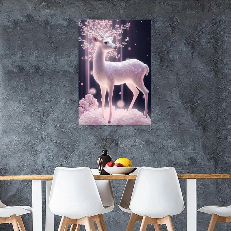 Pink Deer Wall Art for Living Room & Holidays