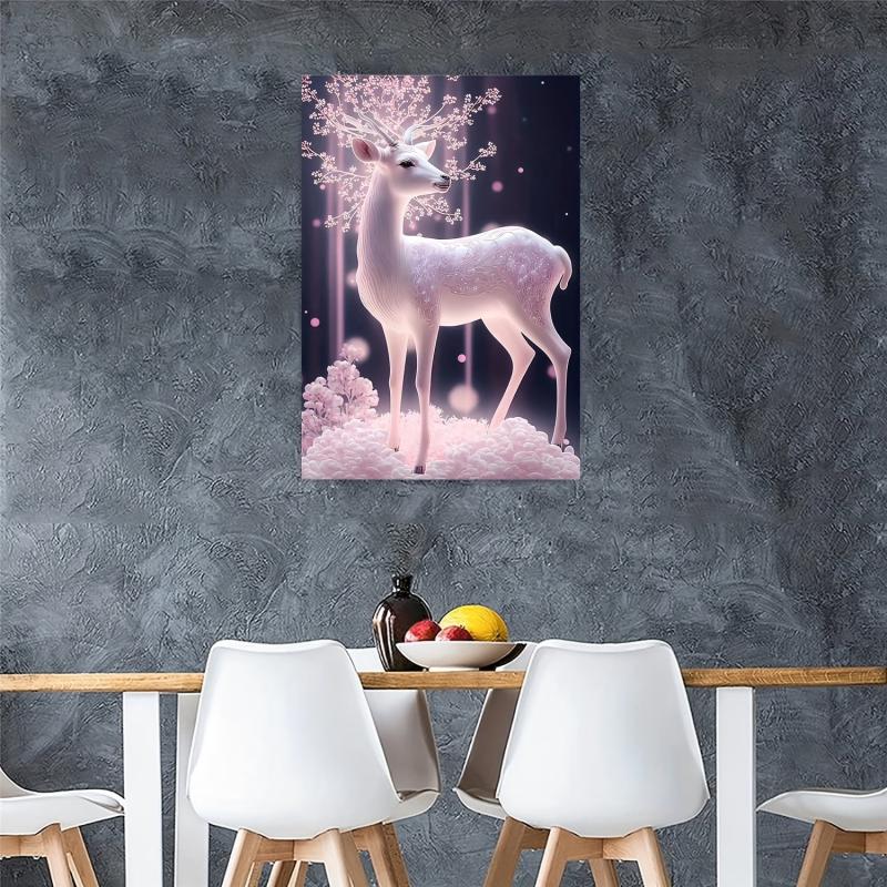 Pink Deer Wall Art for Living Room & Holidays
