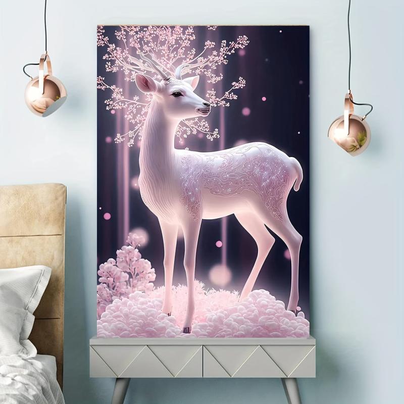 Pink Deer Wall Art for Living Room & Holidays