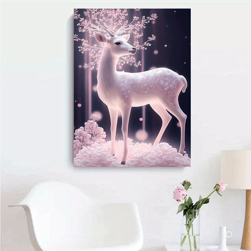 Pink Deer Wall Art for Living Room & Holidays