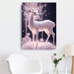 Pink Deer Wall Art for Living Room & Holidays