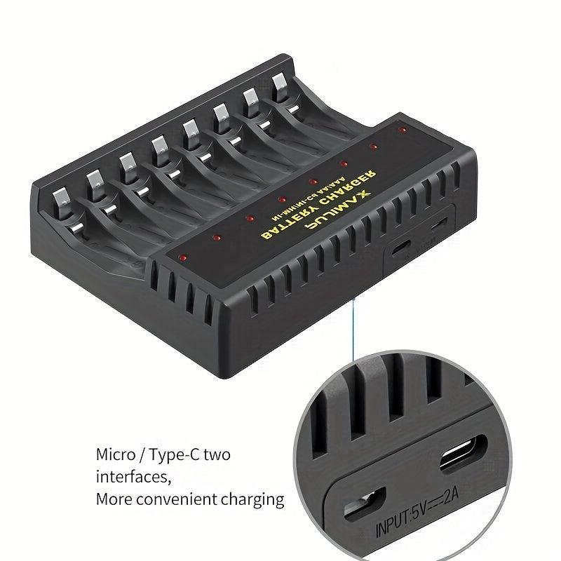 PUJIMAX 8-Slot USB Charger for AA AAA Rechargeable Batteries