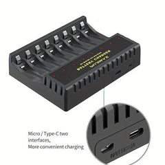 PUJIMAX 8-Slot USB Charger for AA AAA Rechargeable Batteries