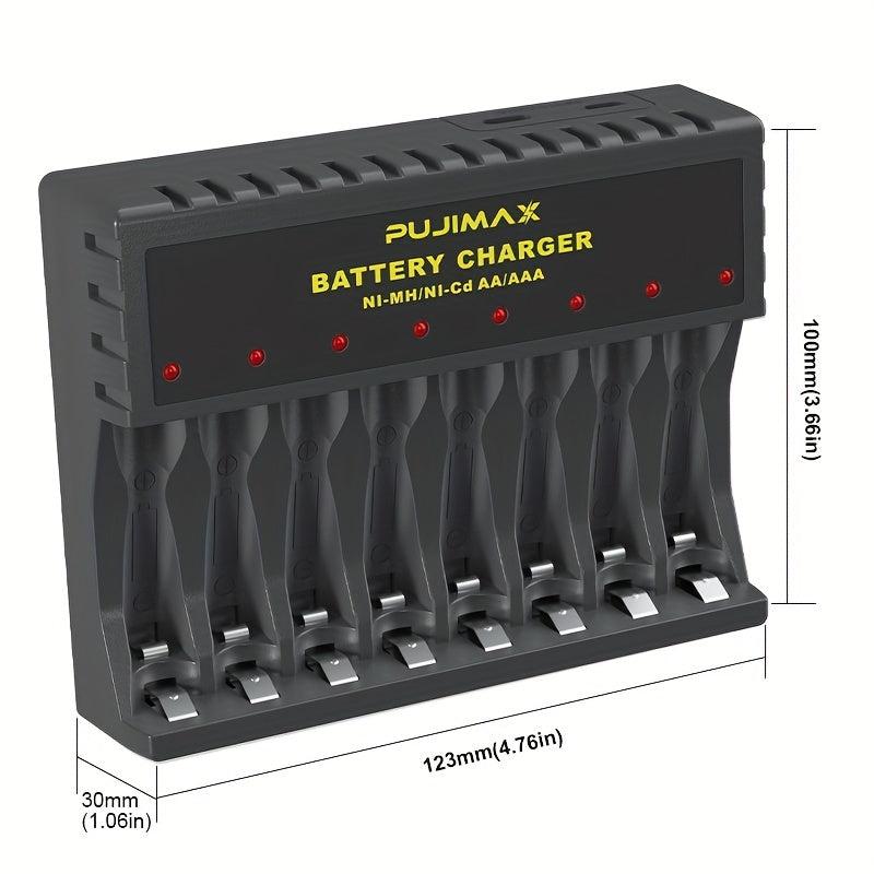 PUJIMAX 8-Slot USB Charger for AA AAA Rechargeable Batteries