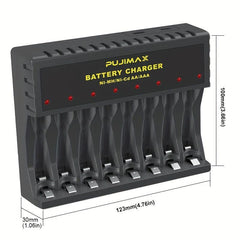 PUJIMAX 8-Slot USB Charger for AA AAA Rechargeable Batteries