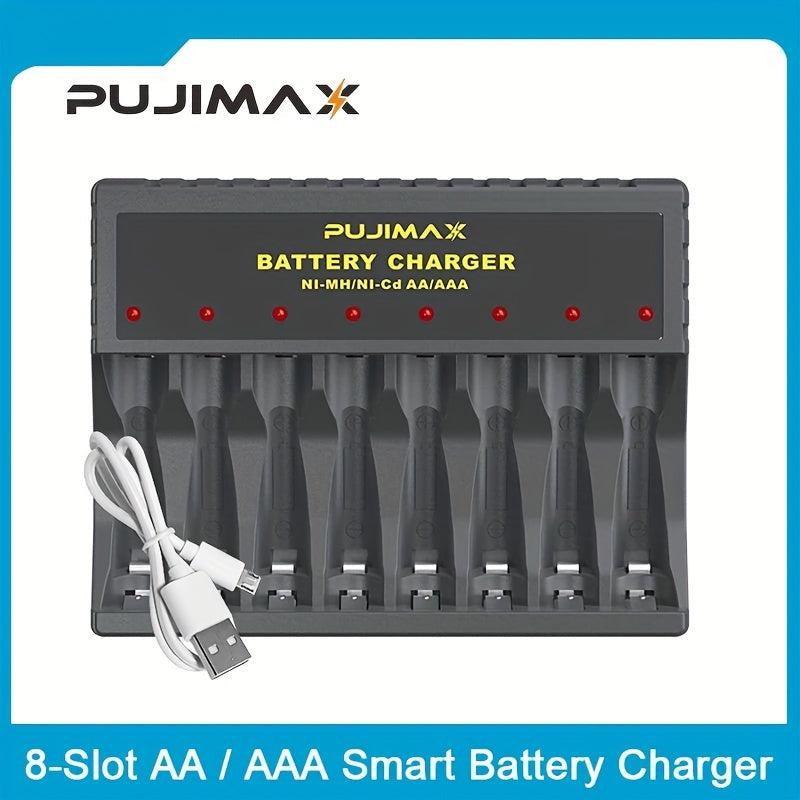 PUJIMAX 8-Slot USB Charger for AA AAA Rechargeable Batteries