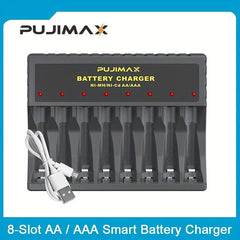 PUJIMAX 8-Slot USB Charger for AA AAA Rechargeable Batteries