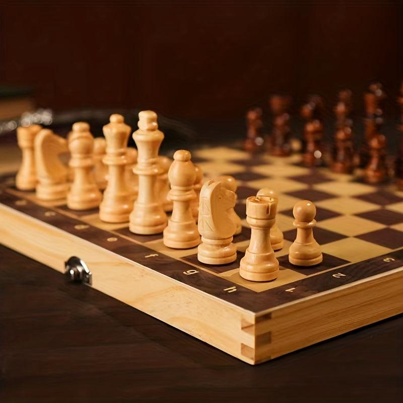 3-in-1 Portable Travel Chess Checker Backgammon Wooden Chess Set