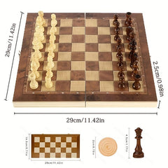 3-in-1 Portable Travel Chess Checker Backgammon Wooden Chess Set