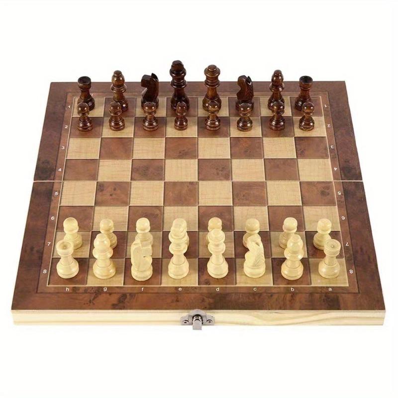 3-in-1 Portable Travel Chess Checker Backgammon Wooden Chess Set