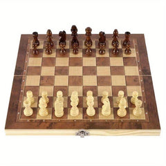 3-in-1 Portable Travel Chess Checker Backgammon Wooden Chess Set
