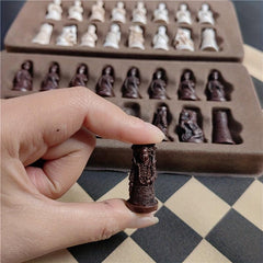 Vintage International Chess Set Resin Pieces Leather Board & Clear Soldiers