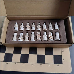 Vintage International Chess Set Resin Pieces Leather Board & Clear Soldiers