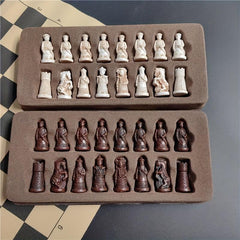 Vintage International Chess Set Resin Pieces Leather Board & Clear Soldiers