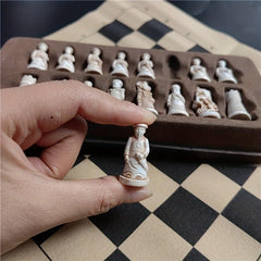 Vintage International Chess Set Resin Pieces Leather Board & Clear Soldiers