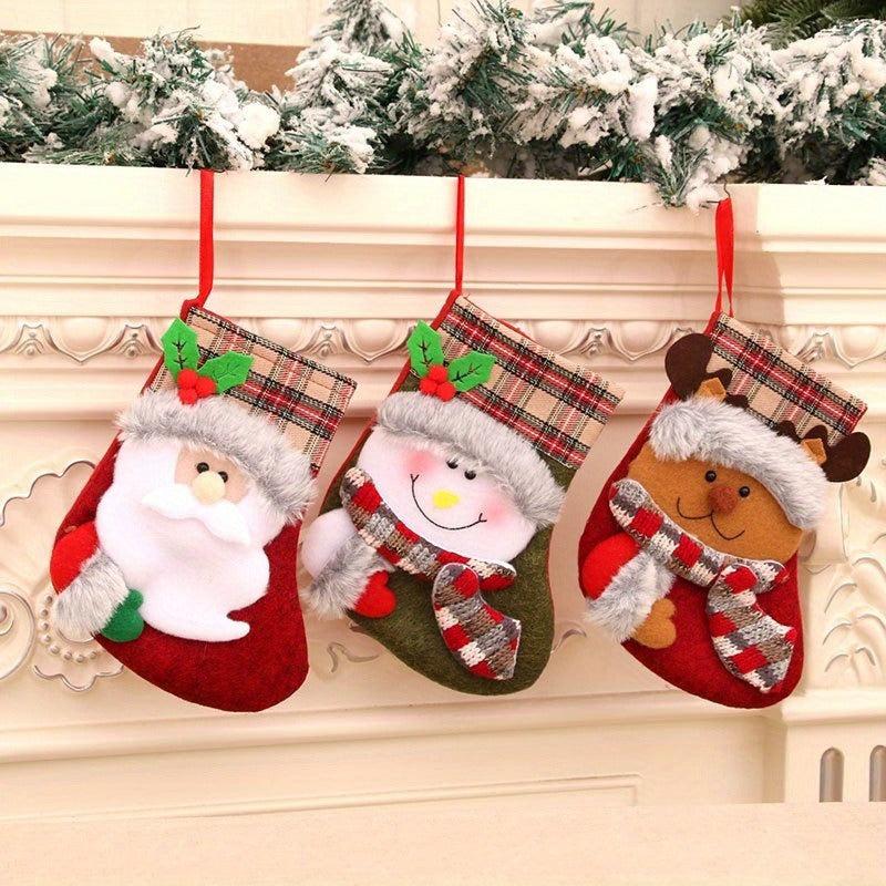 Vintage Plush Christmas Stocking Gift Bag