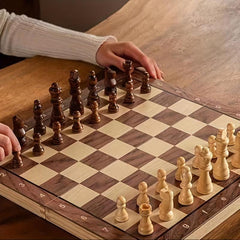 3-in-1 Solid Wood High Chess Foldable Puzzle Board Game Toys