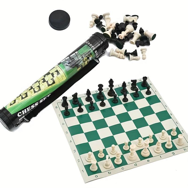 Kids Chess Board Set Plastic Leather Portable Cartridge Educational Toy