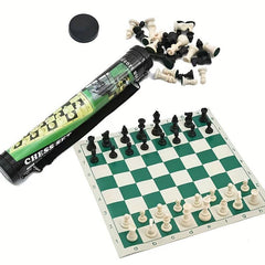 Kids Chess Board Set Plastic Leather Portable Cartridge Educational Toy