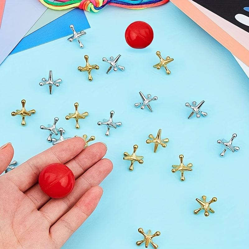 Metal Jacks Game Set with 10 Jacks & 1 Ball Nostalgic Toy for Teens and Adults
