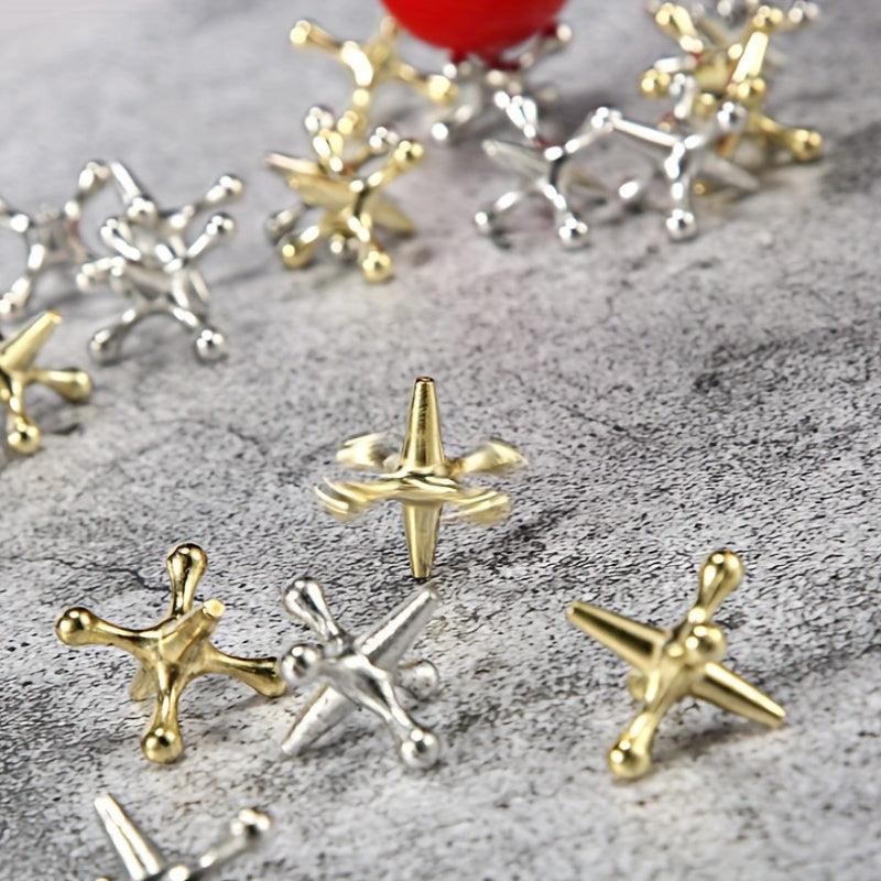 Metal Jacks Game Set with 10 Jacks & 1 Ball Nostalgic Toy for Teens and Adults