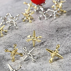 Metal Jacks Game Set with 10 Jacks & 1 Ball Nostalgic Toy for Teens and Adults
