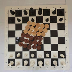 2 in 1 Chess Set: Plastic & Wood Pieces, Leather Board