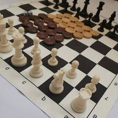 2 in 1 Chess Set: Plastic & Wood Pieces, Leather Board