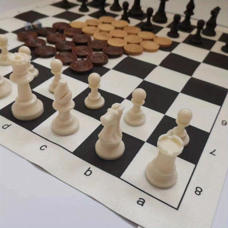 2 in 1 Chess Set: Plastic & Wood Pieces, Leather Board